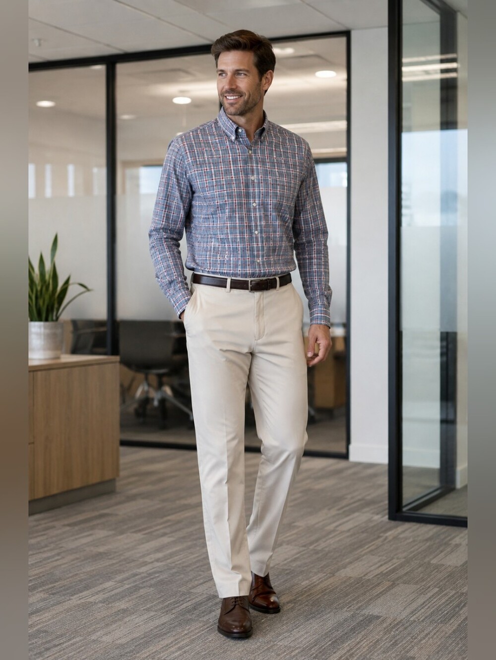 Haggar Cool 18 Pro Straight Fit Pants in Stone Business Casual Men's 38 x 32